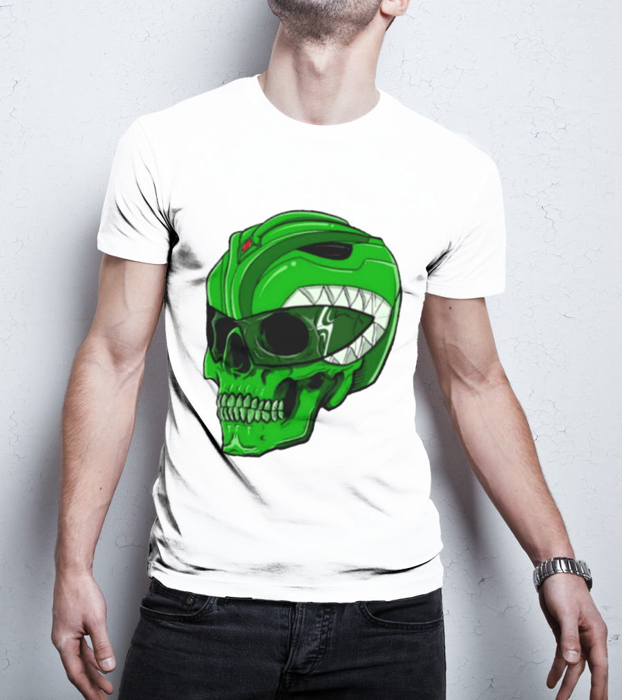Mighty Morphin Power Rangers Green Ranger Zombie Skull Helmet Mashup T-Shirt