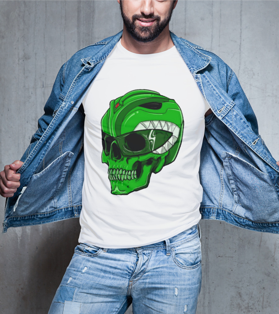 Mighty Morphin Power Rangers Green Ranger Zombie Skull Helmet Mashup T-Shirt