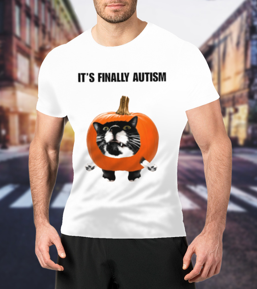 It's Finally Autism Cat Pumpkin T-Shirt