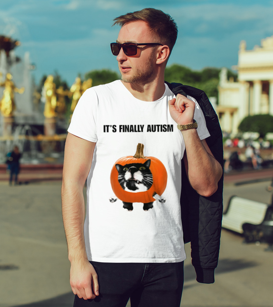 It's Finally Autism Cat Pumpkin T-Shirt