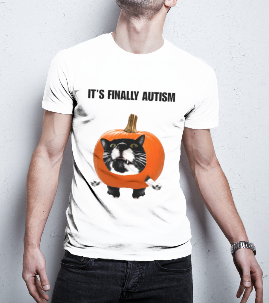 It's Finally Autism Cat Pumpkin T-Shirt