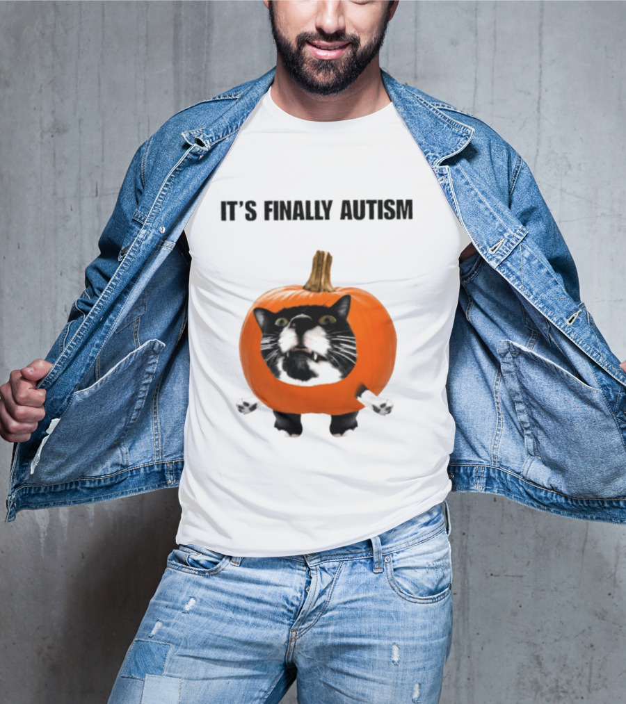 It's Finally Autism Cat Pumpkin T-Shirt