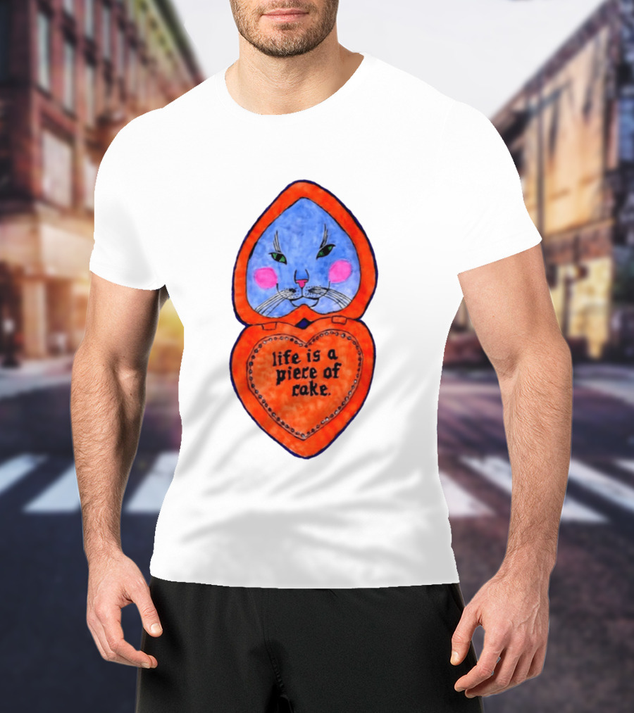 Life Is A Piece Of Cake Cat Heart Mirror T-Shirt