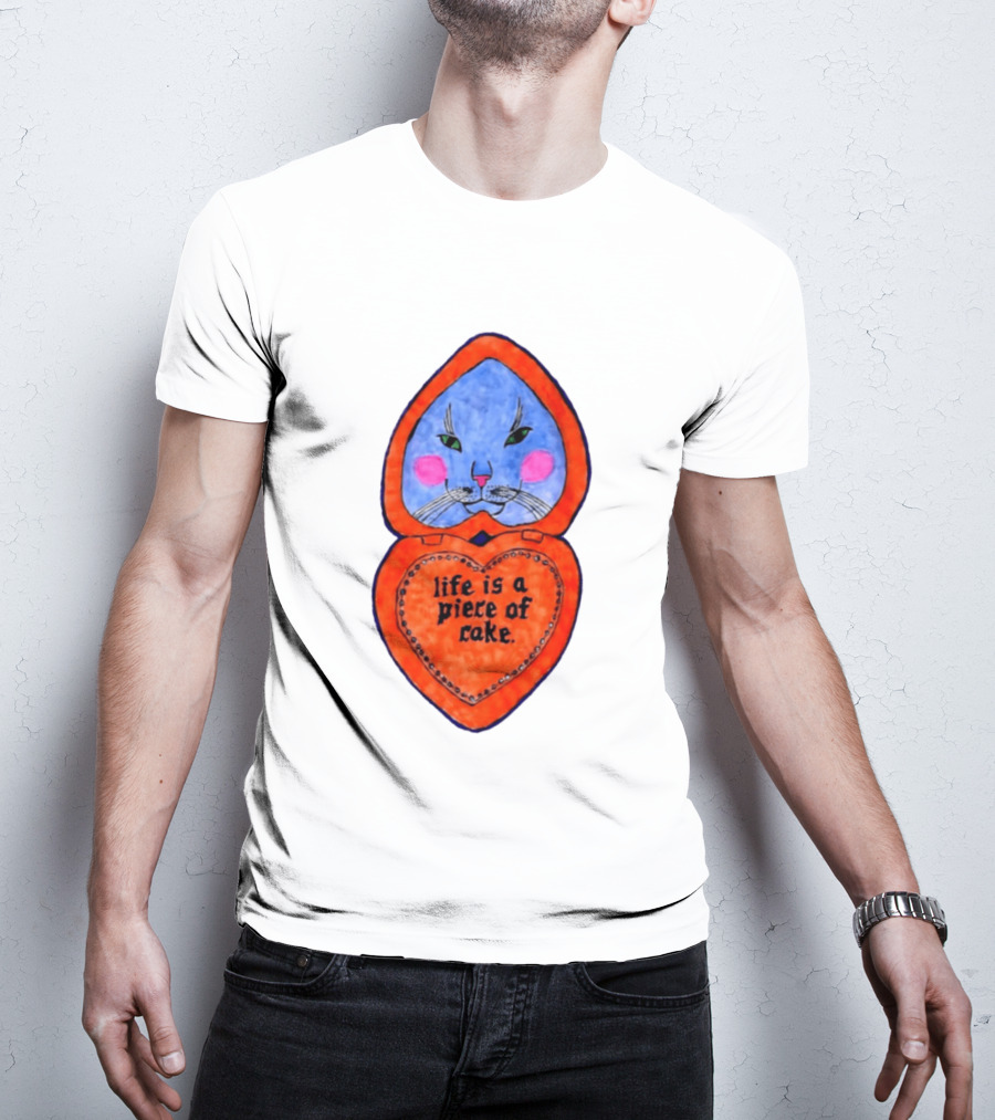 Life Is A Piece Of Cake Cat Heart Mirror T-Shirt