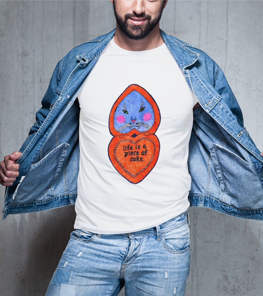 Life Is A Piece Of Cake Cat Heart Mirror T-Shirt