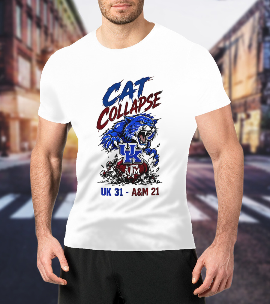 Cat Collapse UK Wildcats Crushing A&M Helmet UK 31 A&M 21 T-Shirt
