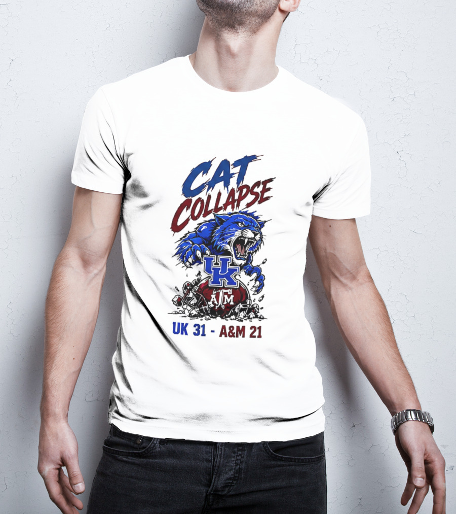 Cat Collapse UK Wildcats Crushing A&M Helmet UK 31 A&M 21 T-Shirt