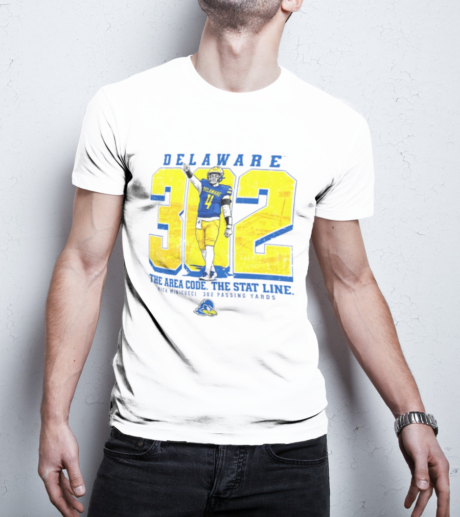 Delaware Blue Hens 302 The Area Code The Stat Line Nick Minicucci 302 Passing Yards T-Shirt