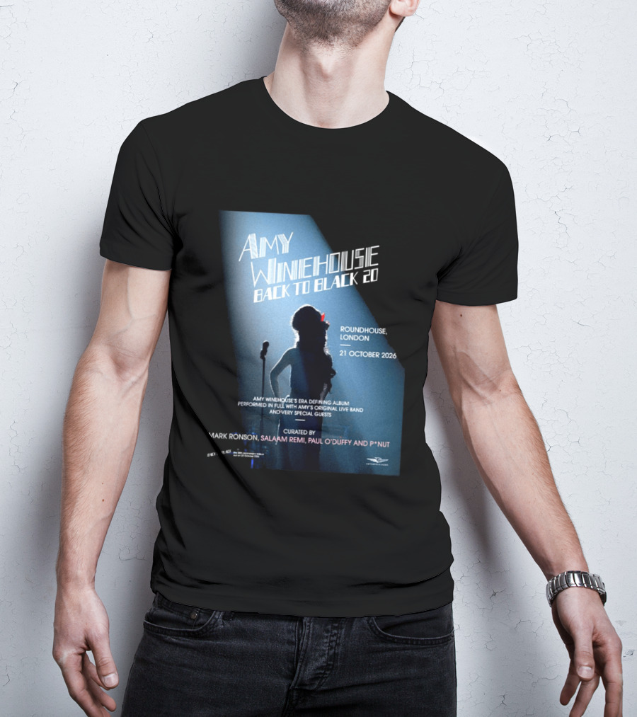 Amy Winehouse Back To Black 20 Roundhouse London 21 October 2026 Live Performance Event T-Shirt