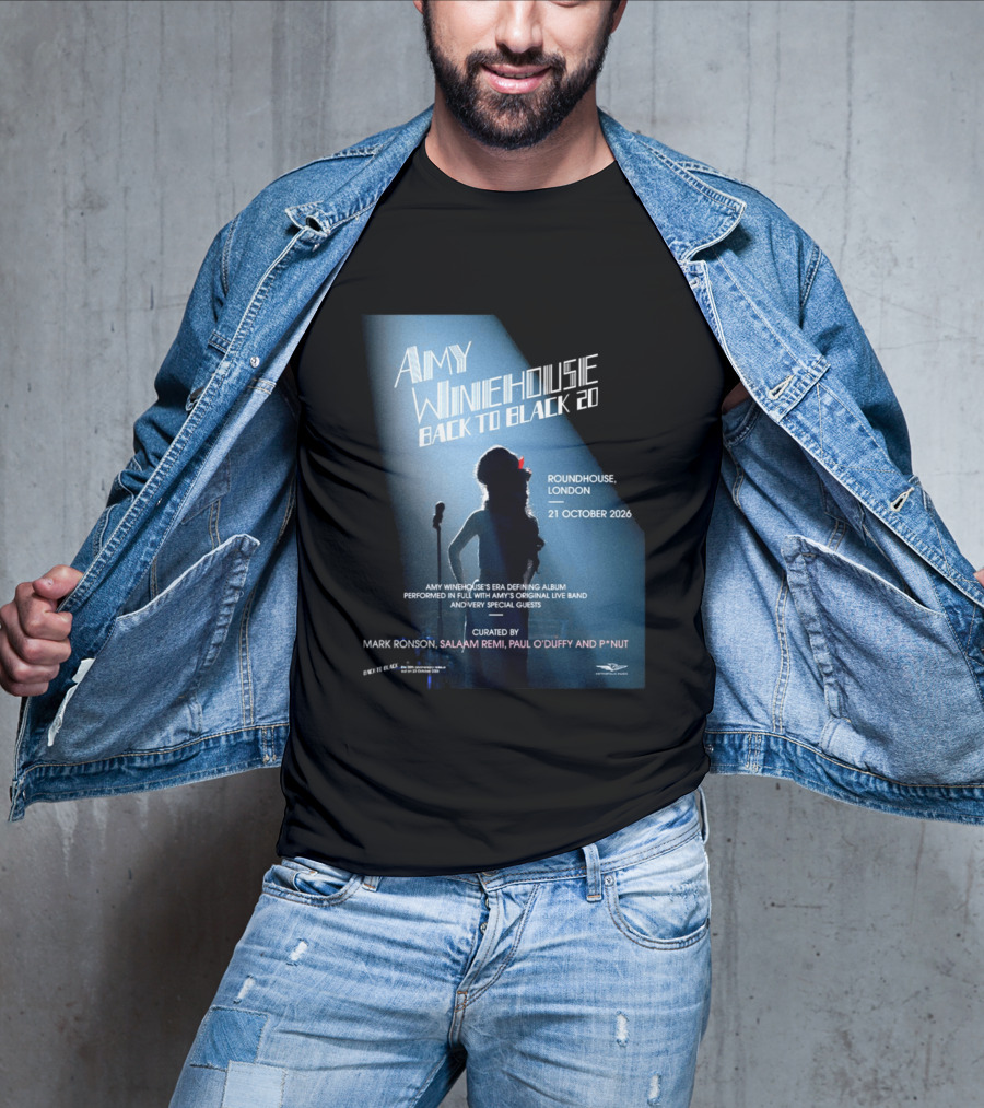 Amy Winehouse Back To Black 20 Roundhouse London 21 October 2026 Live Performance Event T-Shirt