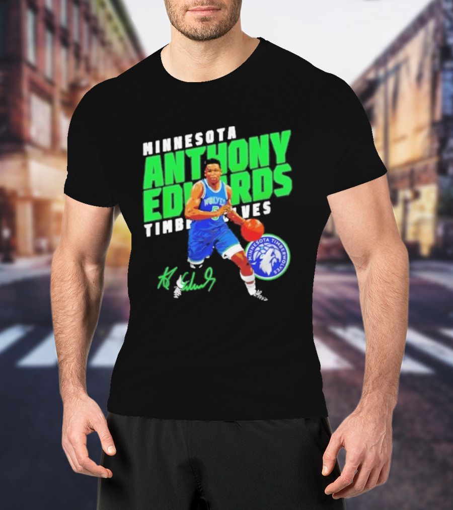Minnesota Anthony Edwards Timberwolves Basketball Player Signature T-Shirt