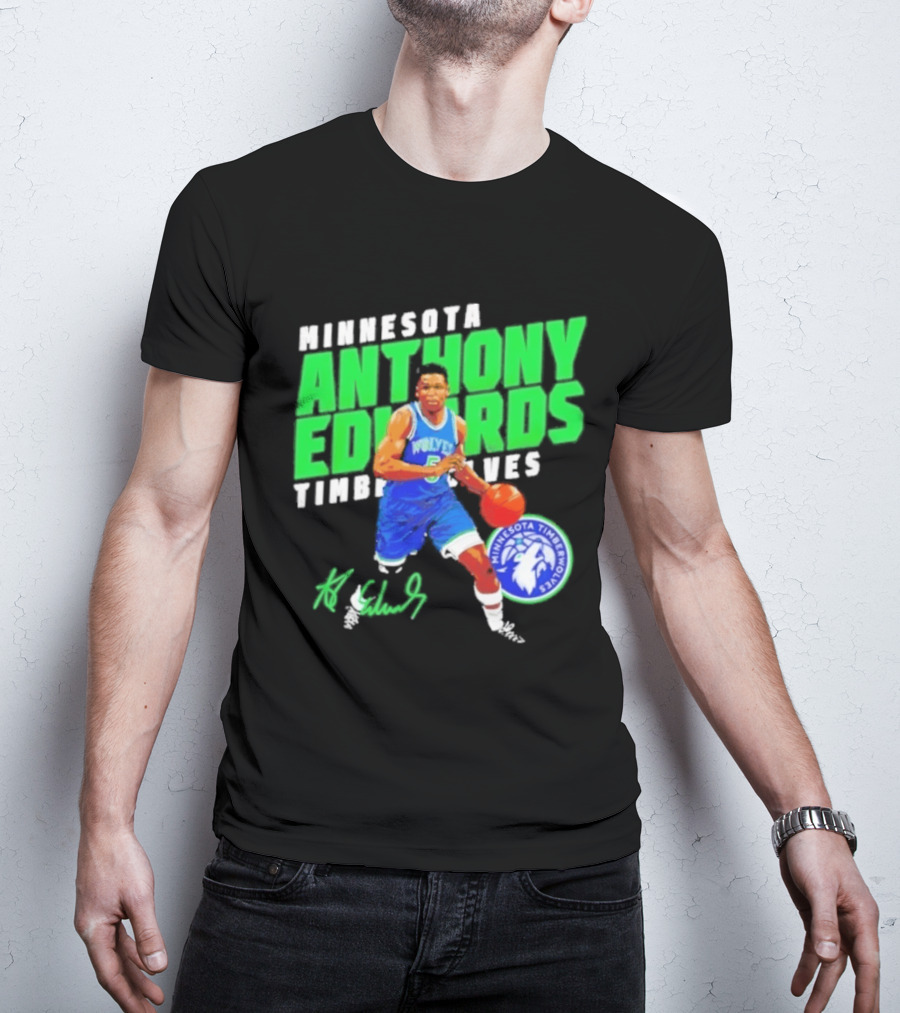 Minnesota Anthony Edwards Timberwolves Basketball Player Signature T-Shirt