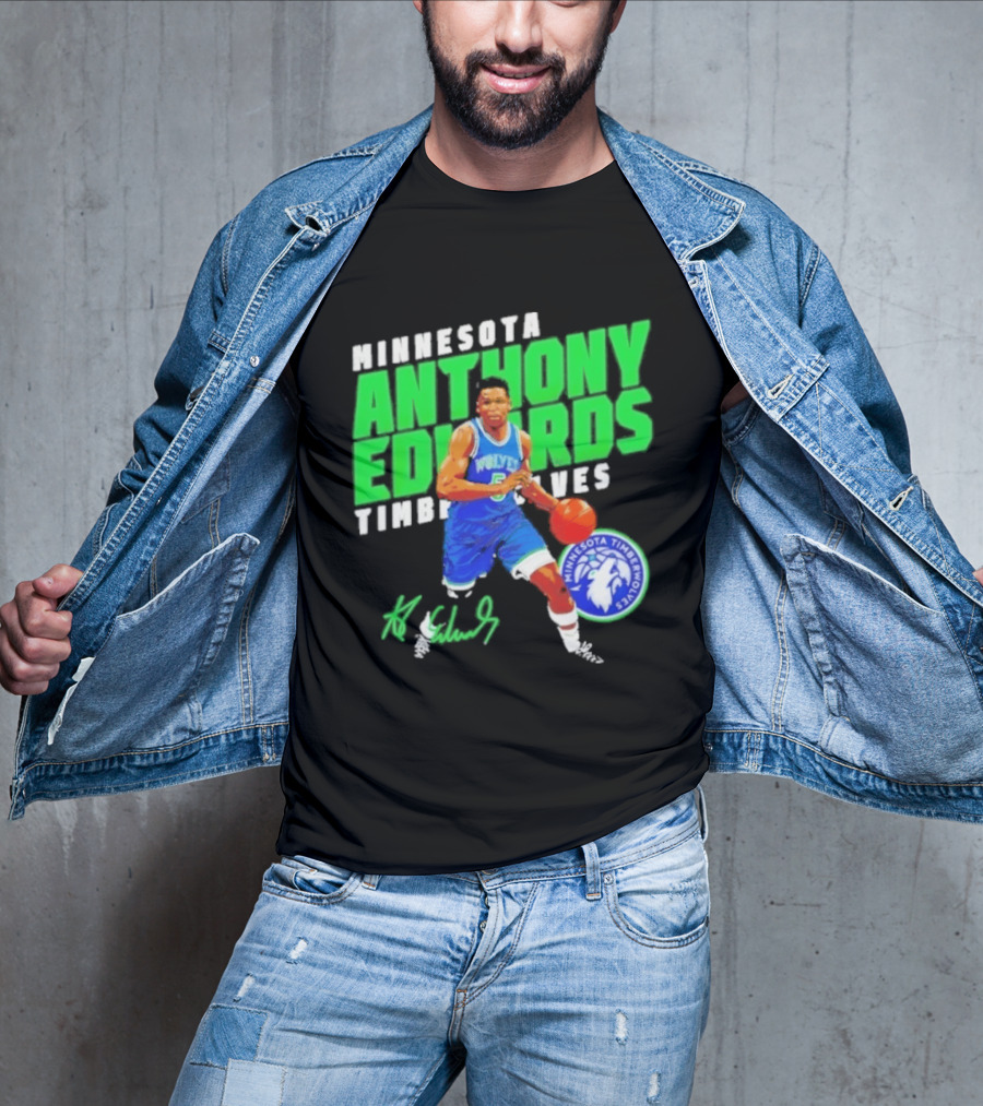 Minnesota Anthony Edwards Timberwolves Basketball Player Signature T-Shirt