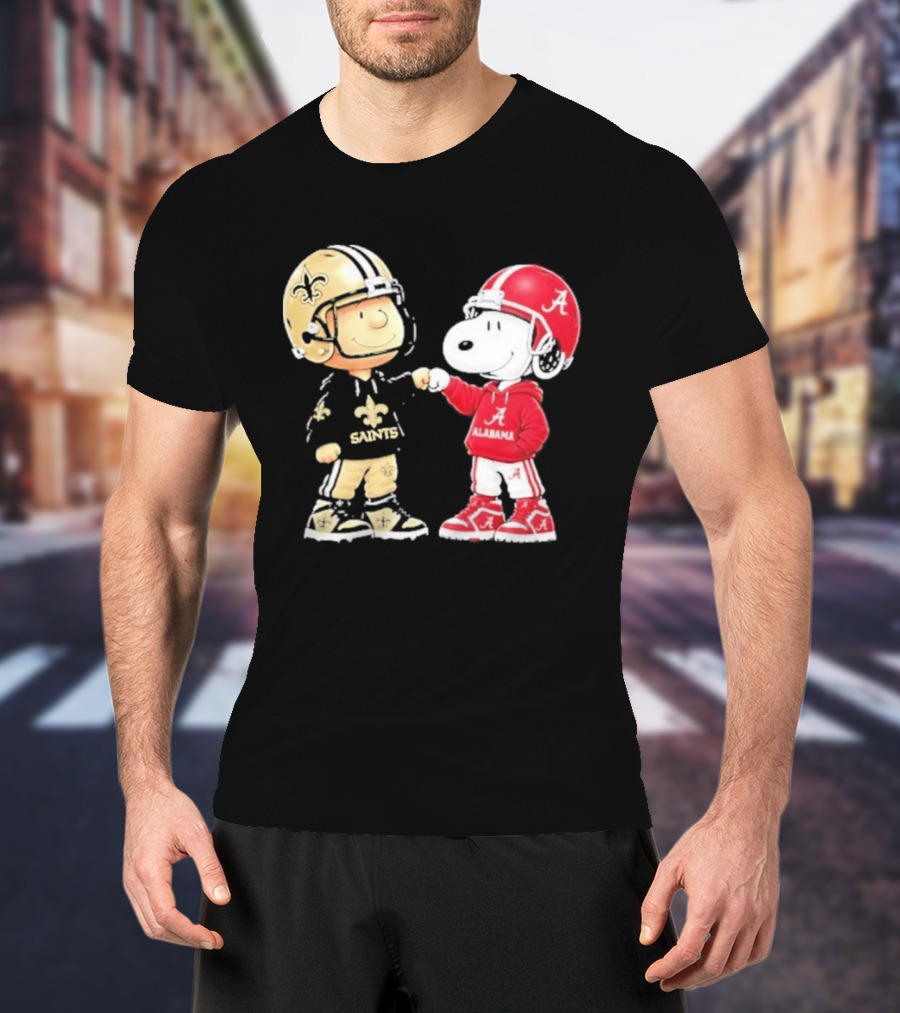 Charlie Brown Saints Snoopy Alabama Fist Bump Football T-Shirt