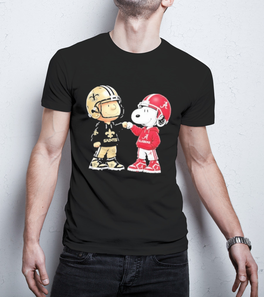 Charlie Brown Saints Snoopy Alabama Fist Bump Football T-Shirt