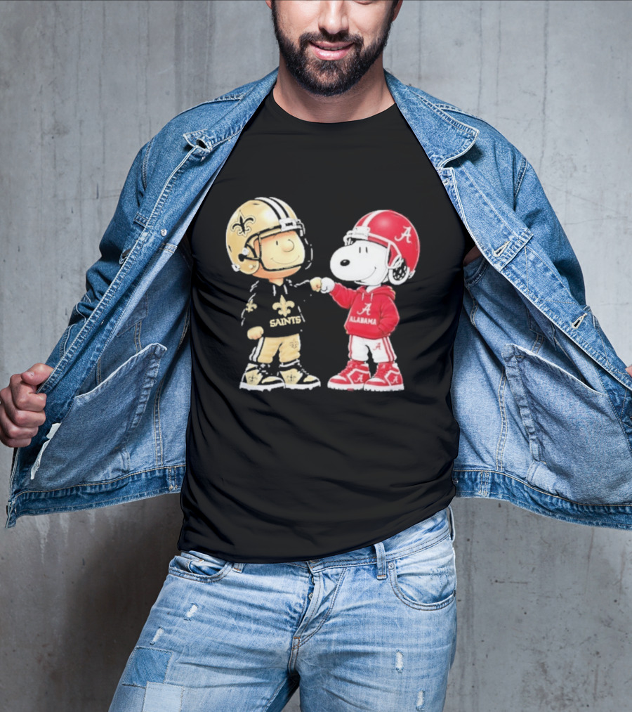 Charlie Brown Saints Snoopy Alabama Fist Bump Football T-Shirt