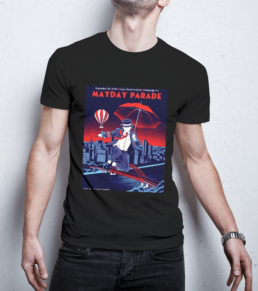 Mayday Parade September 26 2026 Four Chord Festival Pittsburgh PA Hot Air Balloon Umbrella Cityscape T-Shirt