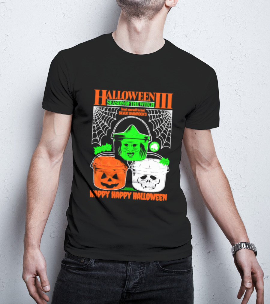 Halloween III Season Of The Witch Silver Shamrock Pumpkin Skull Witch Buckets Happy Happy Halloween T-Shirt