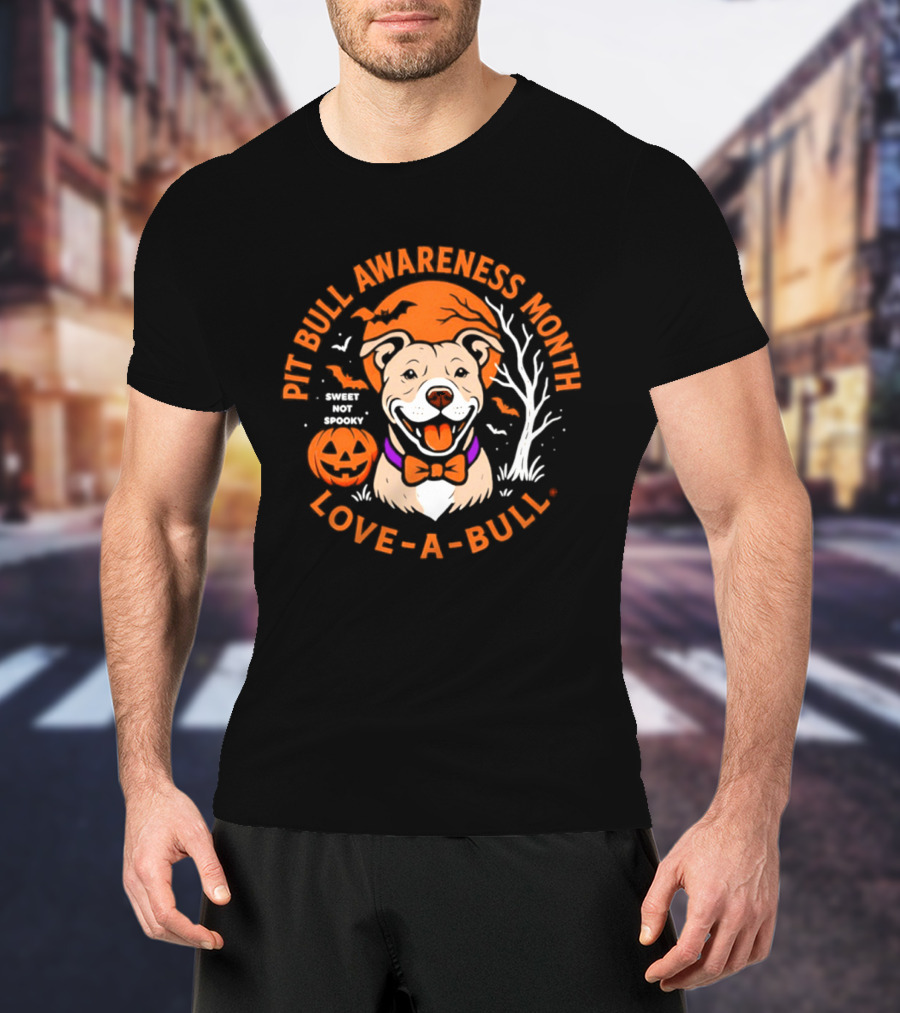 Pit Bull Awareness Month Love A Bull Halloween Pumpkin T-Shirt