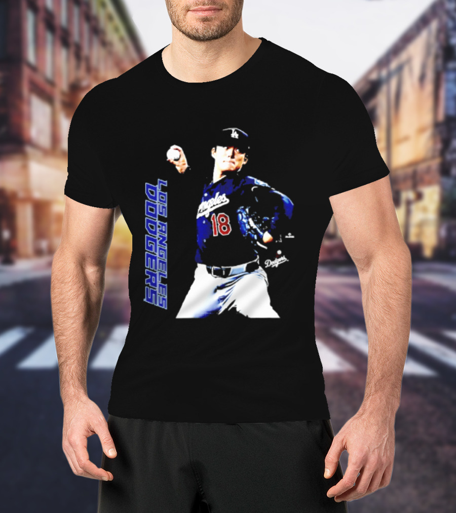 Los Angeles Dodgers Yoshinobu Yamamoto Number 18 MLB Pitcher Swing T-Shirt