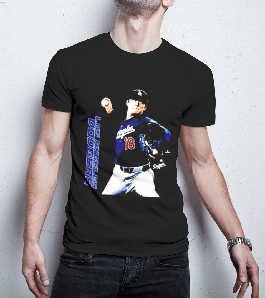 Los Angeles Dodgers Yoshinobu Yamamoto Number 18 MLB Pitcher Swing T-Shirt