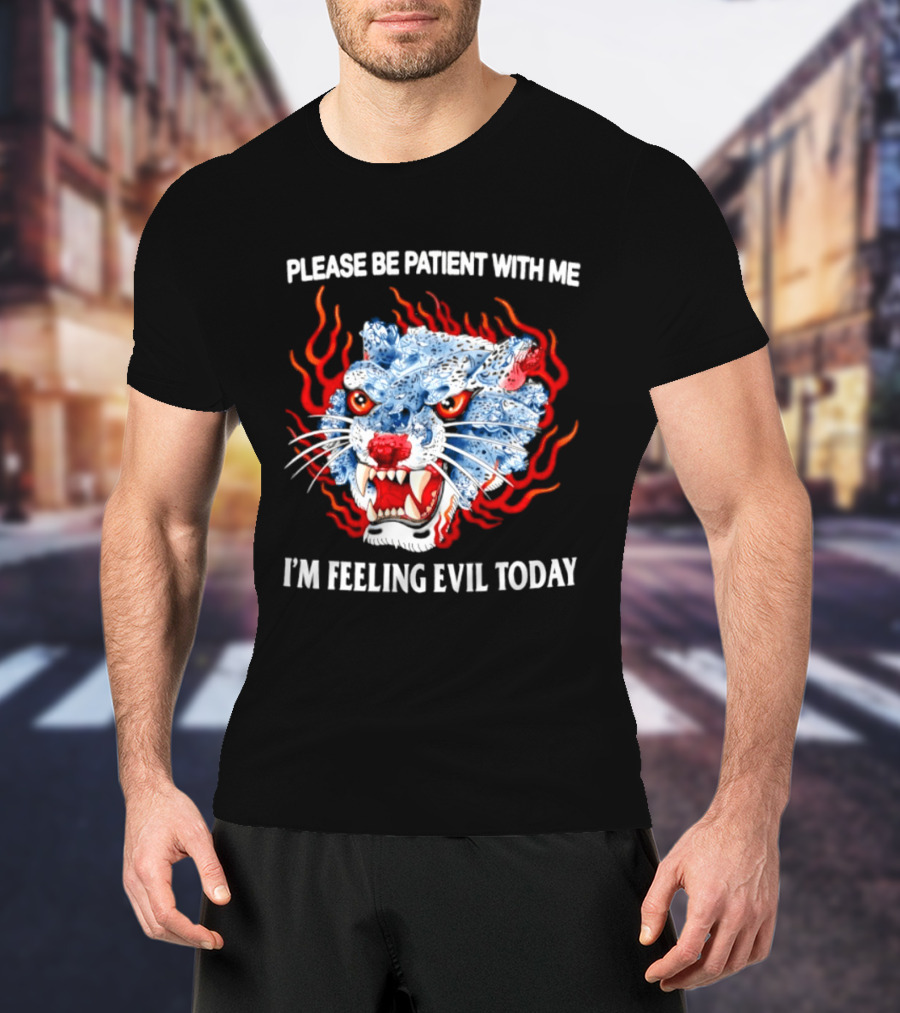 Please Be Patient With Me I'm Feeling Evil Today Ice And Fire Tiger Face Flames T-Shirt