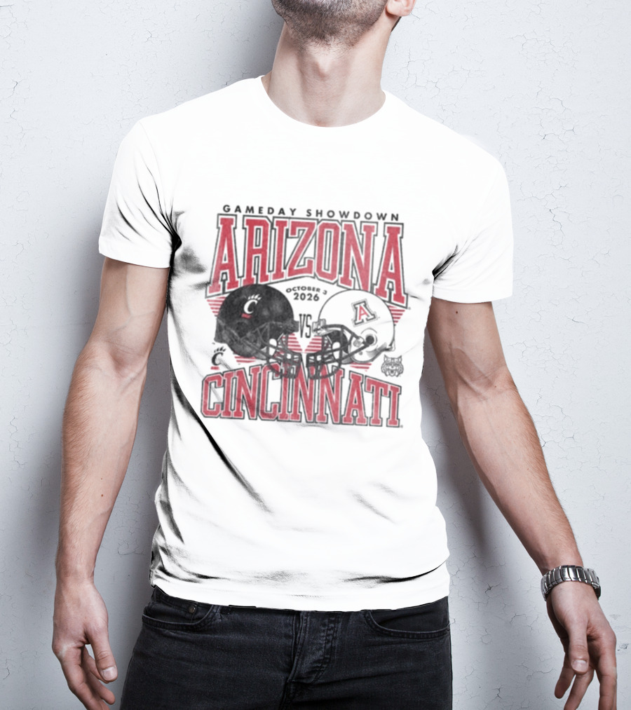 Arizona Wildcats Vs Cincinnati Bearcats October 3 2026 Football Helmet Gameday Showdown T-Shirt