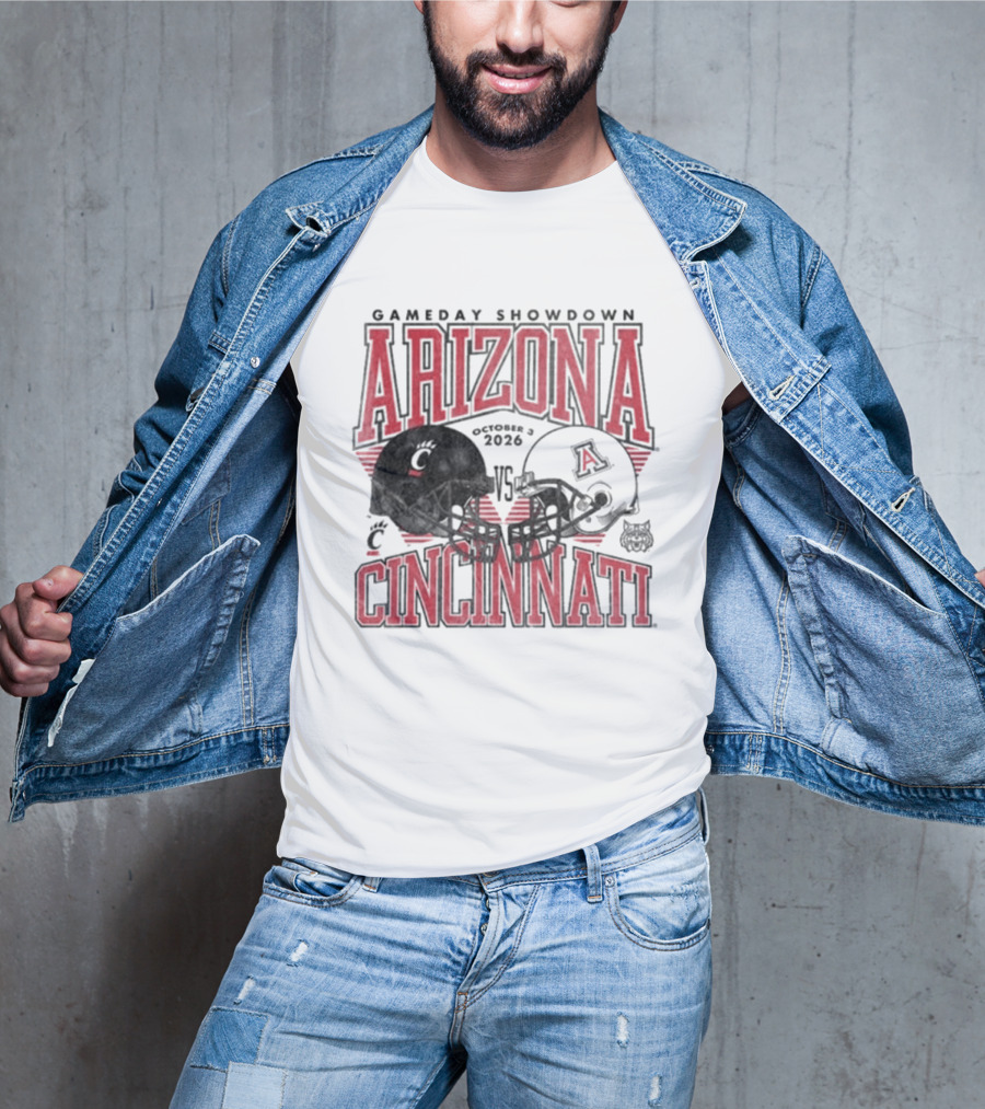 Arizona Wildcats Vs Cincinnati Bearcats October 3 2026 Football Helmet Gameday Showdown T-Shirt