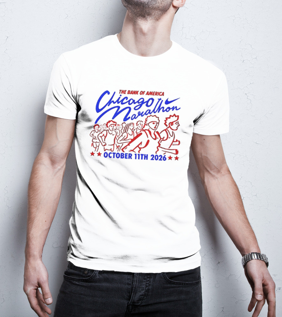 Bank Of America Chicago Marathon October 11th 2026 Event With Runners And Nike Swoosh T-Shirt