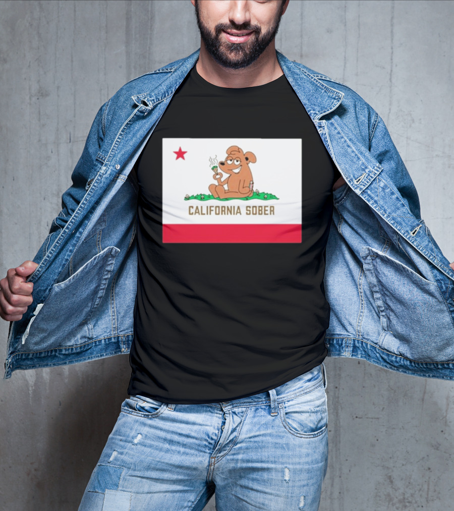California Sober Bear With Joint And Drink State Flag T-Shirt