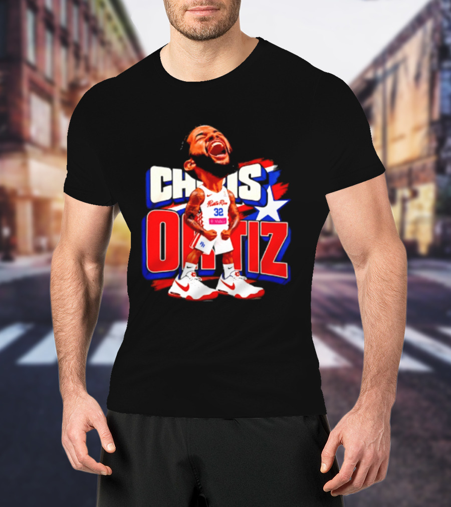 Chris Ortiz Puerto Rico Basketball Player Caricature With Jersey Number 32 Nike Sneakers T-Shirt