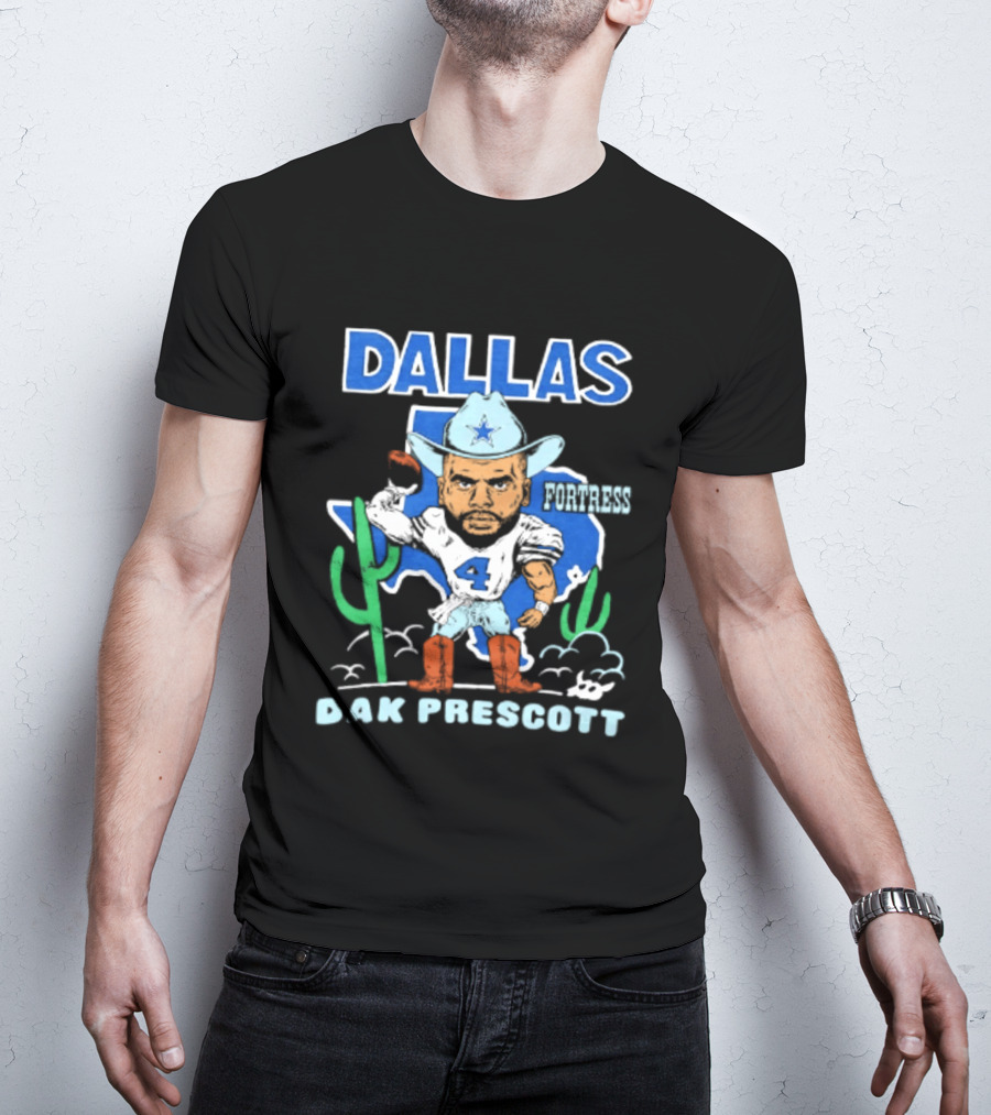 Dallas Cowboys Dak Prescott 4 Player Caricature With Cowboy Hat And Cactus T-Shirt