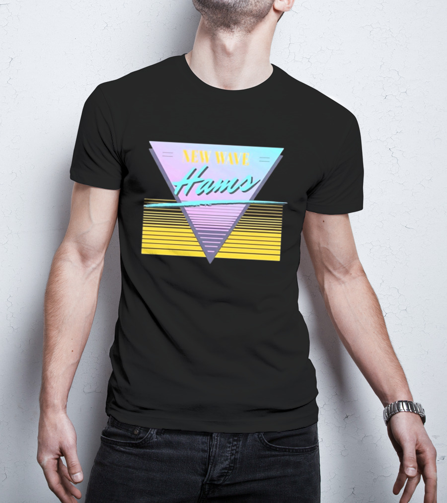 New Wave Hams Retro 80s Aesthetic Triangle Stripes T-Shirt