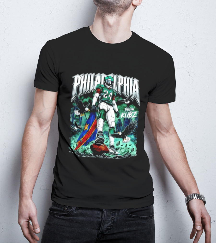 Philadelphia Eagles 24 Drew Kubz No Fly Zone Football Eagles Skyline T-Shirt