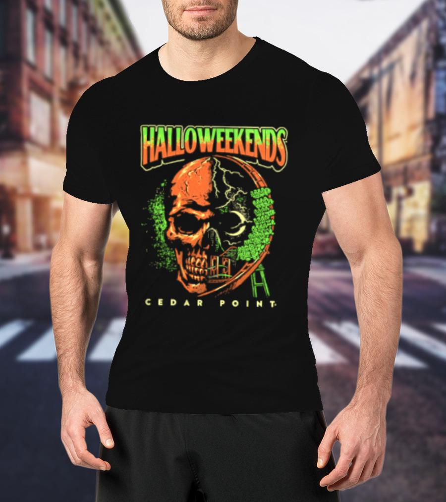 Halloweekends Cedar Point Skull Ride Neon Halloween T-Shirt