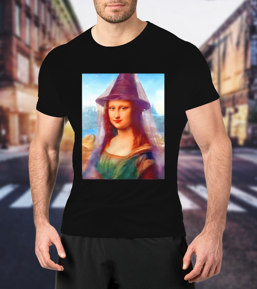 Mona Lisa Witch Hat Magical Painting Twist T-Shirt