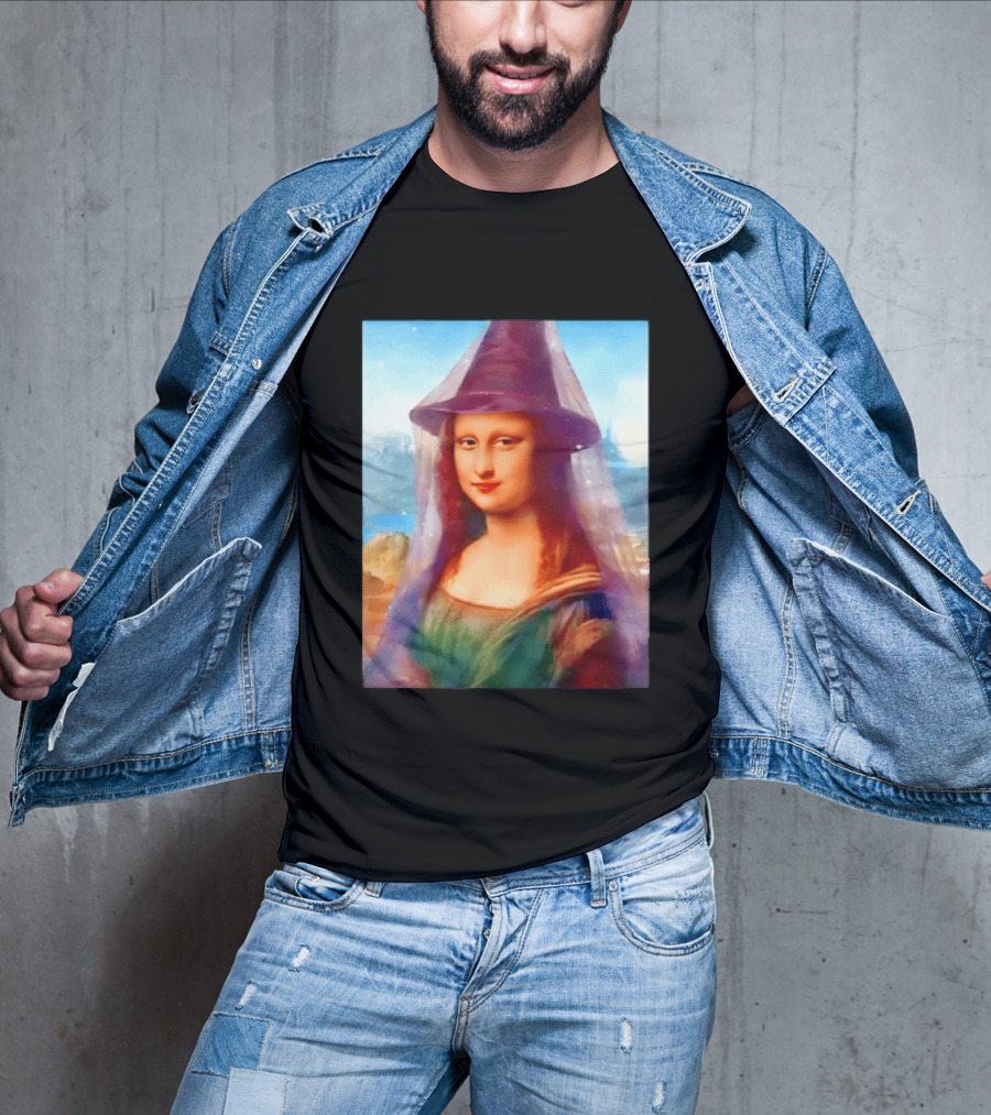 Mona Lisa Witch Hat Magical Painting Twist T-Shirt
