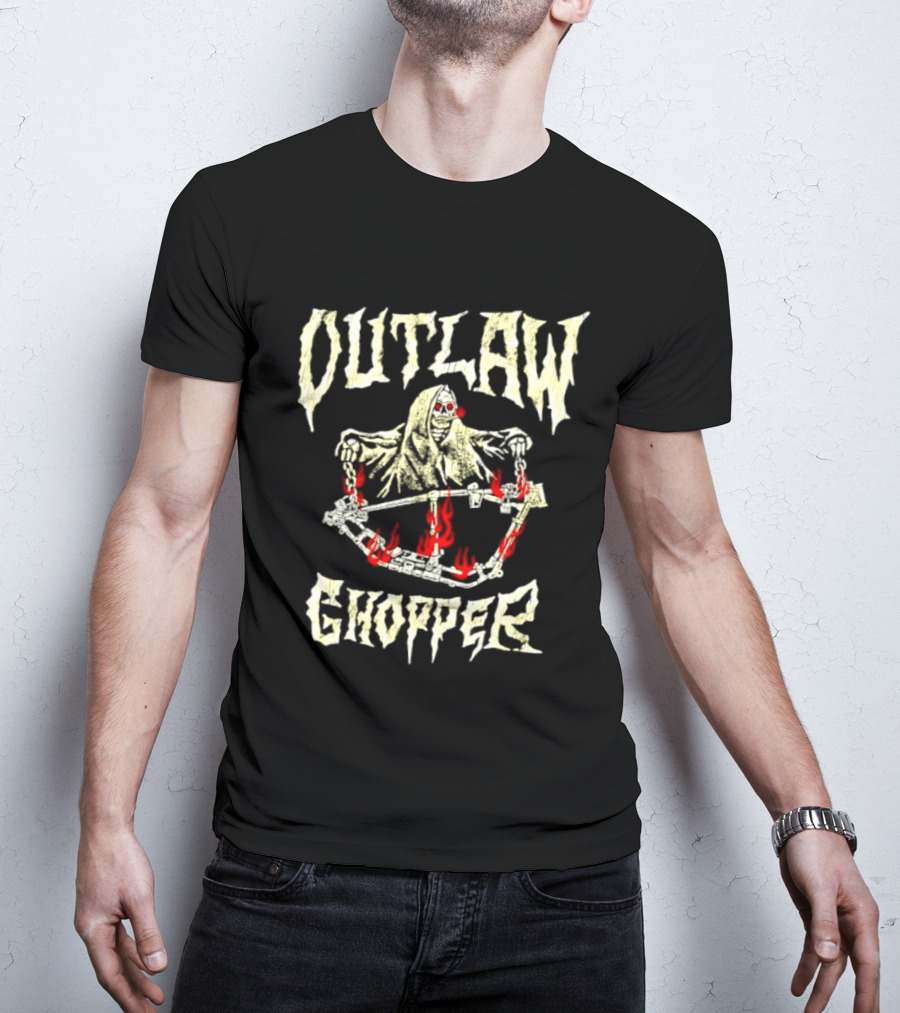 Outlaw Chopper Grim Reaper Smoking Skeleton T-Shirt