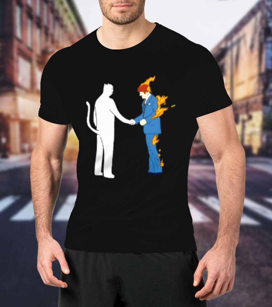 Rip N Dip Cat Handshake Burning Man Suit On Fire T-Shirt
