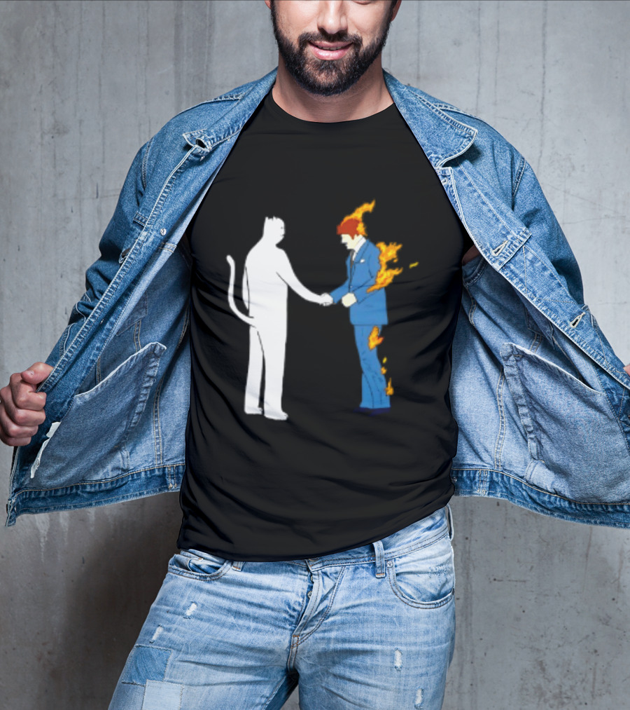 Rip N Dip Cat Handshake Burning Man Suit On Fire T-Shirt