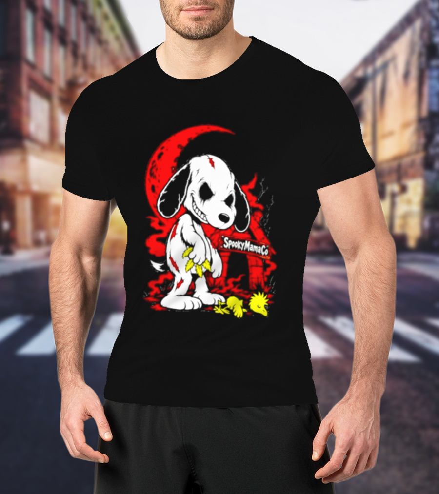SpookyMamaCo Zombie Snoopy Woodstock Red Moon Halloween T-Shirt