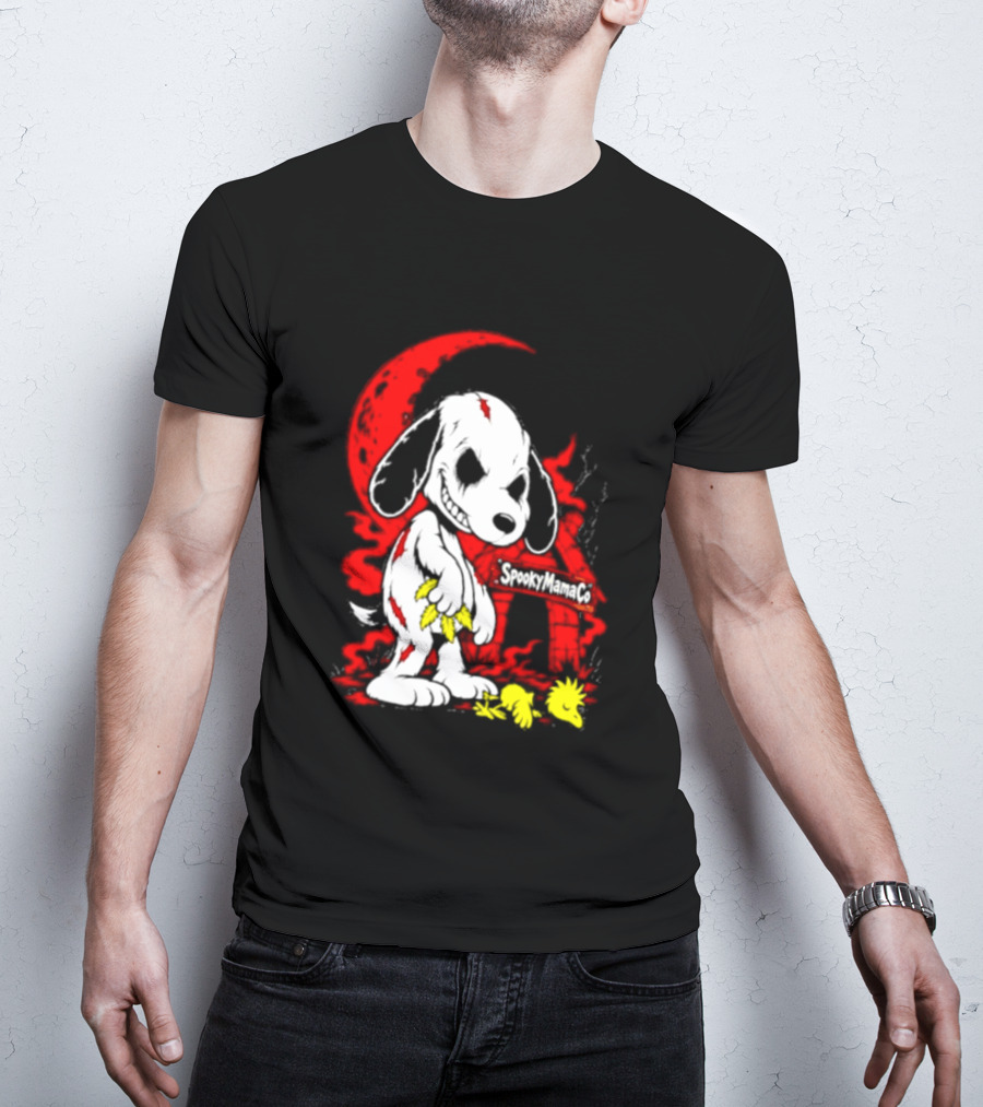 SpookyMamaCo Zombie Snoopy Woodstock Red Moon Halloween T-Shirt