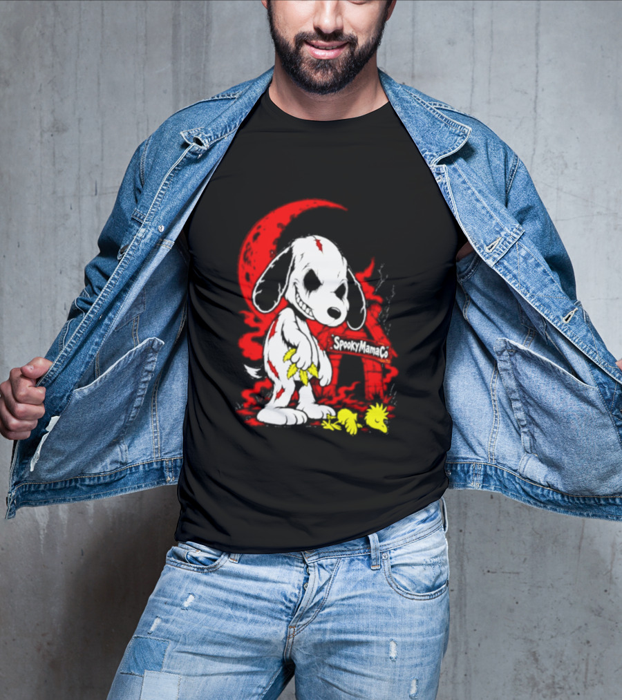 SpookyMamaCo Zombie Snoopy Woodstock Red Moon Halloween T-Shirt