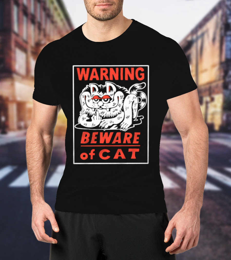 Warning Beware Of Cat Halloween Creepy Eyes T-Shirt