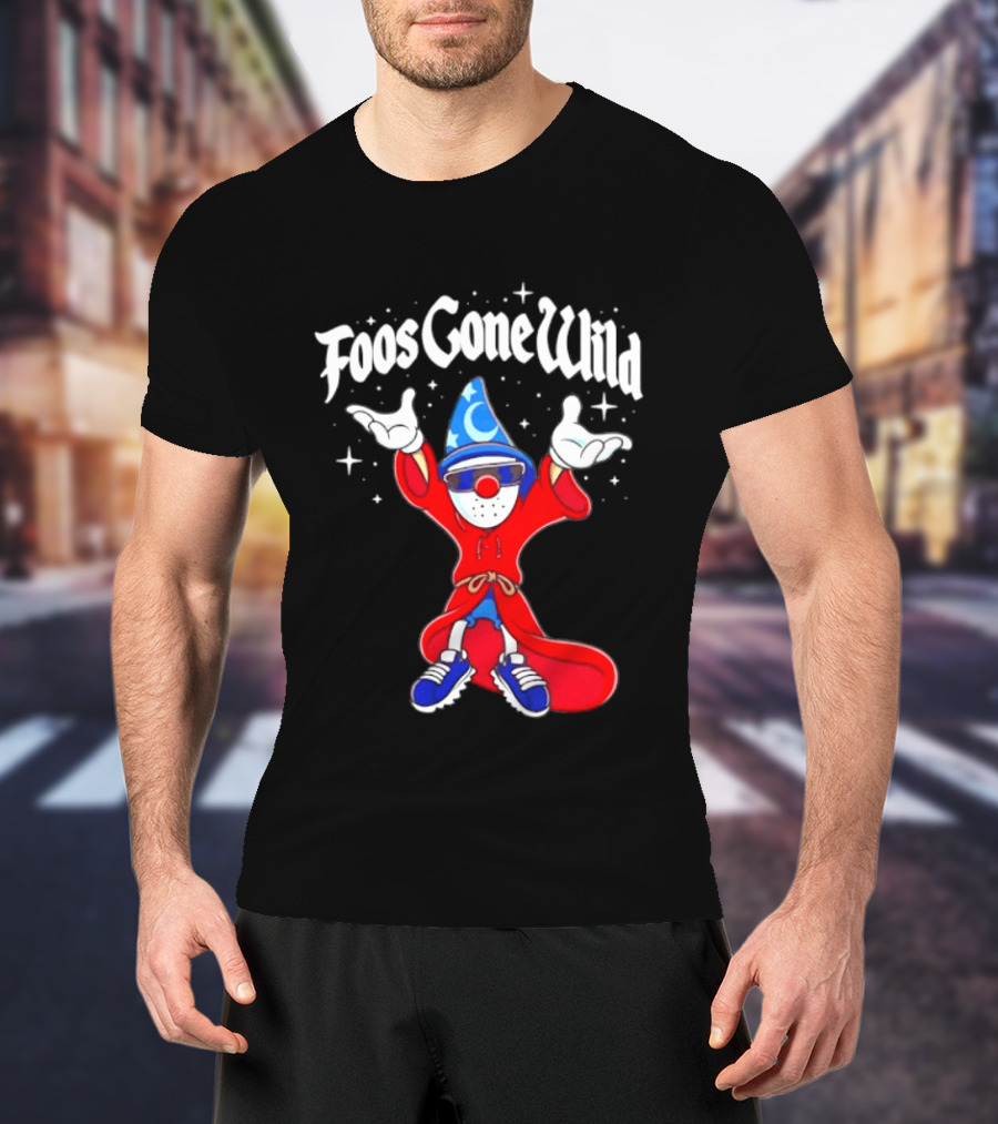 Foos Gone Wild Wizard Streetwear Cartoon Character With Blue Hat And Sunglasses T-Shirt