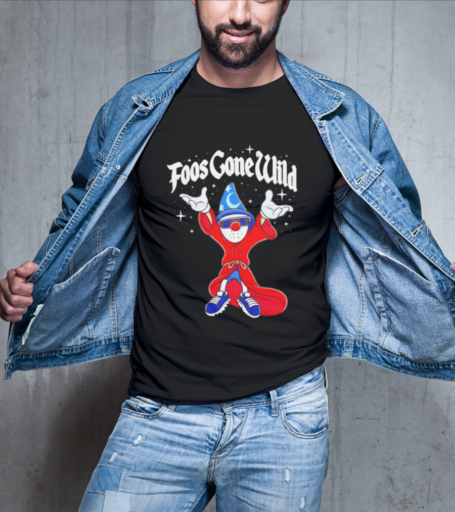 Foos Gone Wild Wizard Streetwear Cartoon Character With Blue Hat And Sunglasses T-Shirt