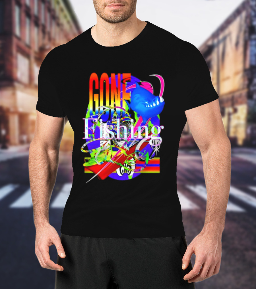 Gone Fishing Shark Rainbow Kayak Adventure T-Shirt