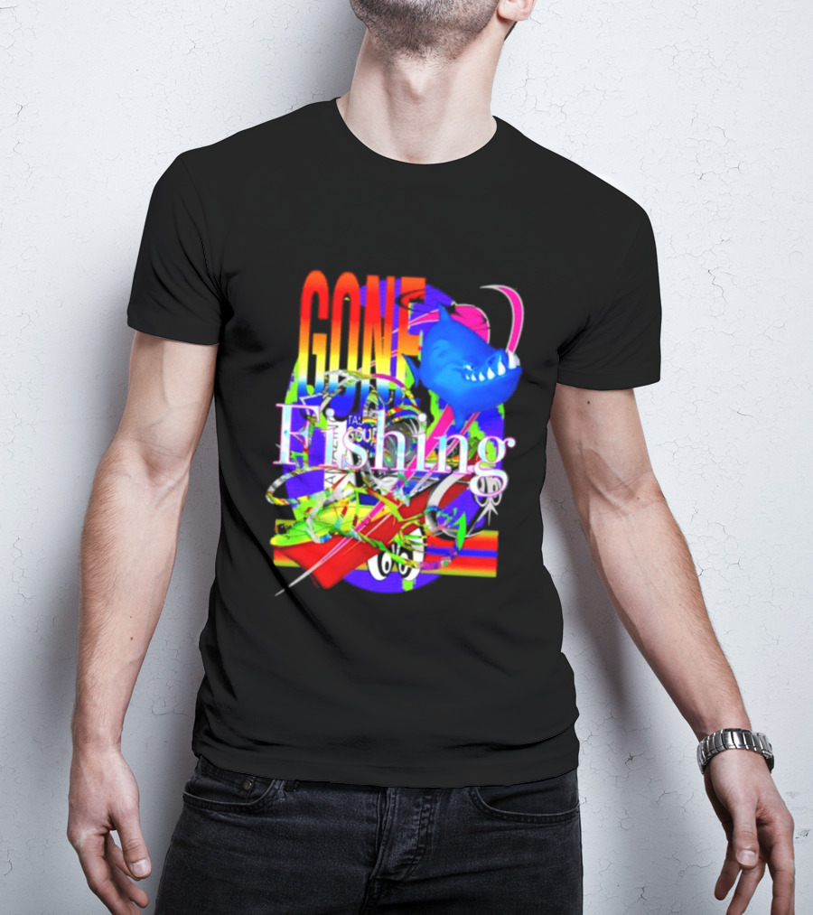 Gone Fishing Shark Rainbow Kayak Adventure T-Shirt