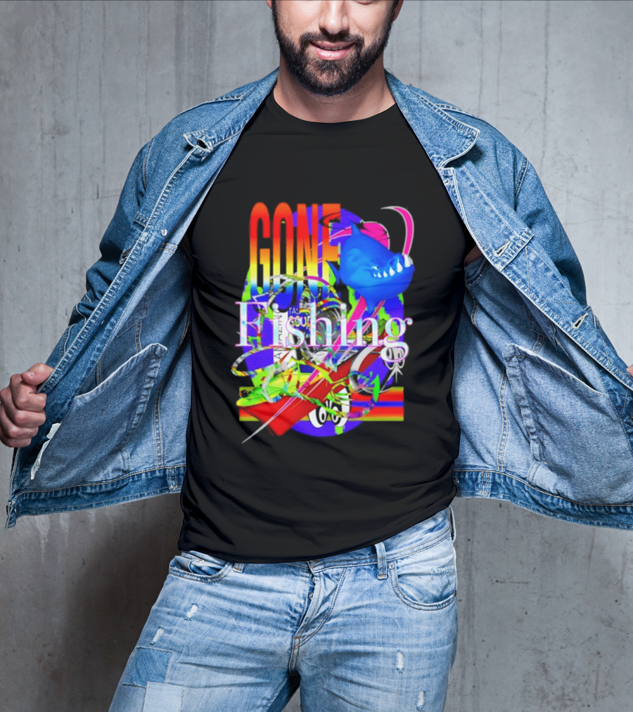 Gone Fishing Shark Rainbow Kayak Adventure T-Shirt