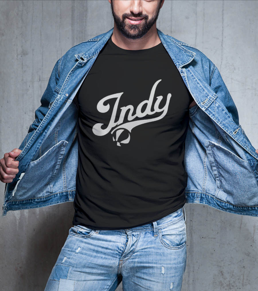 Indy Basketball Script Style With Iconic Ball Motif T-Shirt
